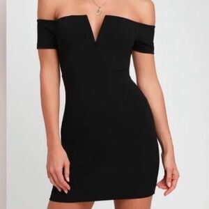 Lulu's Elegant Black Off-Shoulder Mini Dress